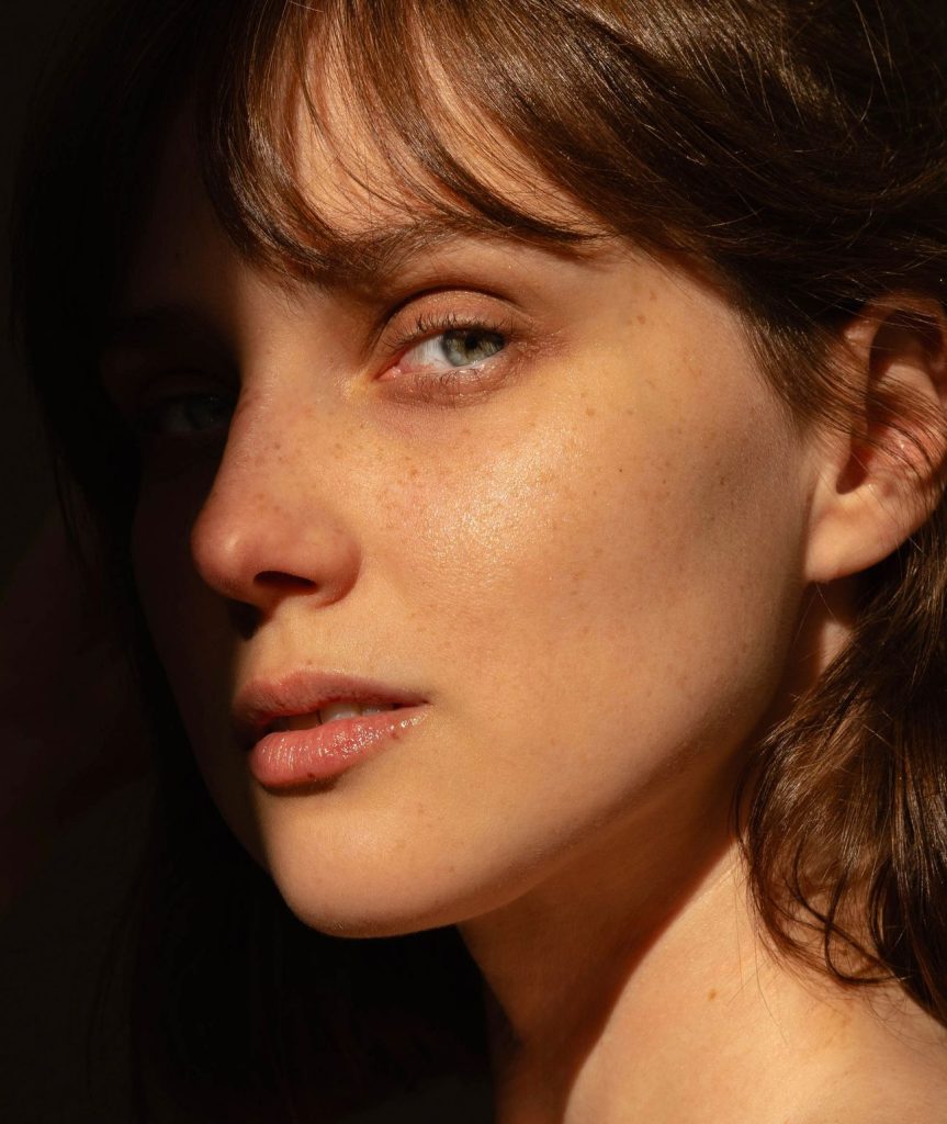 Woman with naturally refined facial features